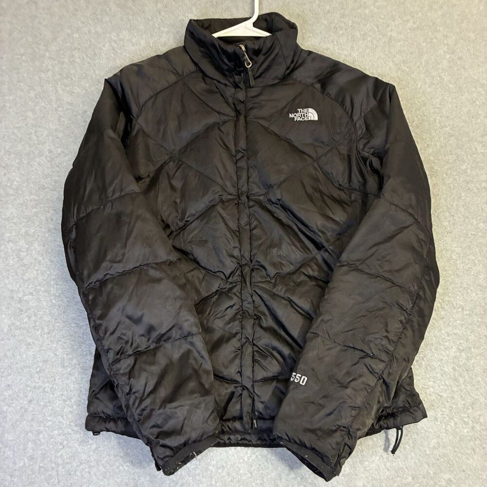 Women’s The North Face 550 Down Puffer Jacket Black Full Zip Coat M Medium